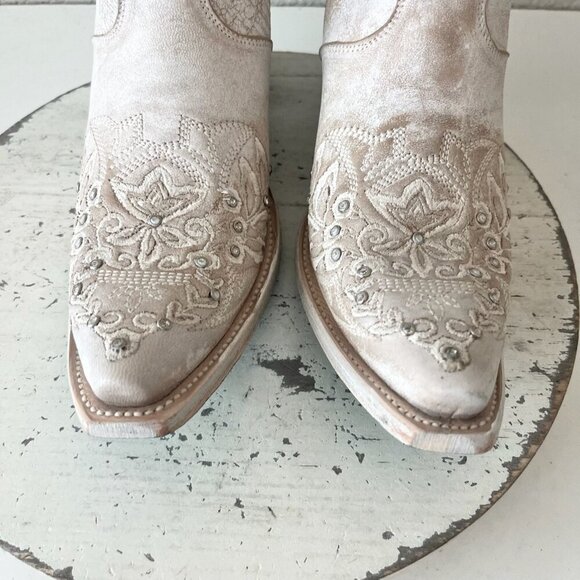 Lane DESTINY Womens Cowboy Boots 8 White Western Cowgirl Bridal Mid Calf Tall - Picture 6 of 11